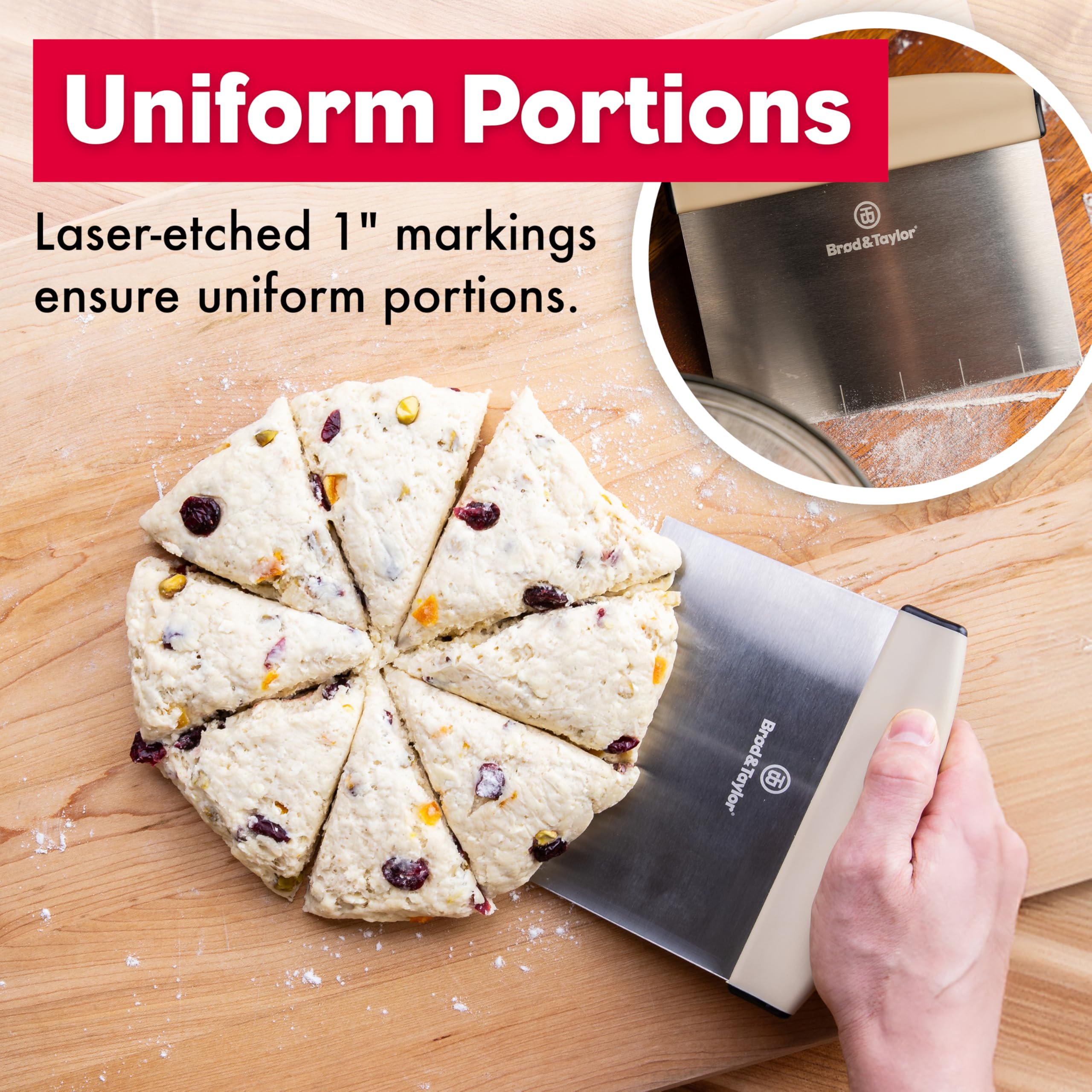 Brod & Taylor bench knife has a wide 6x5.25 inch blade surface for easy dough lifting