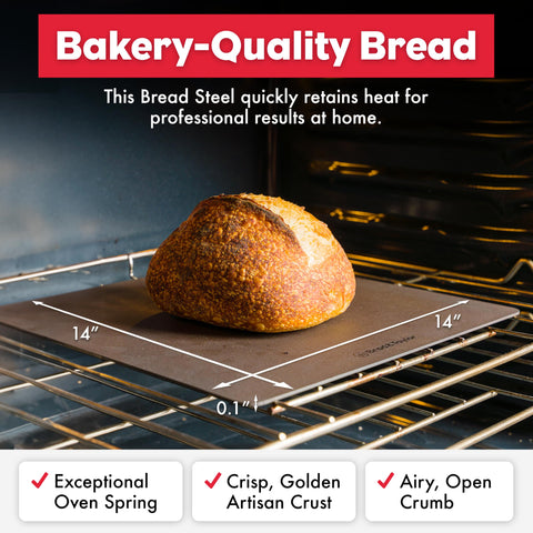 Brod and Taylor Bread Steel Original in oven image demonstrates fast preheat benefits.