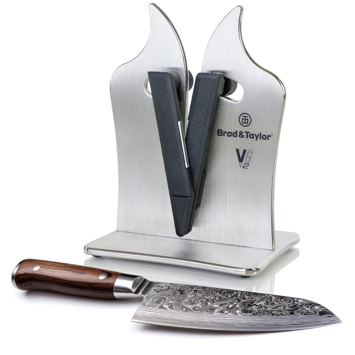 Brod & Taylor VG2 overview showing the professional sharpener with a non-slip base for safe use