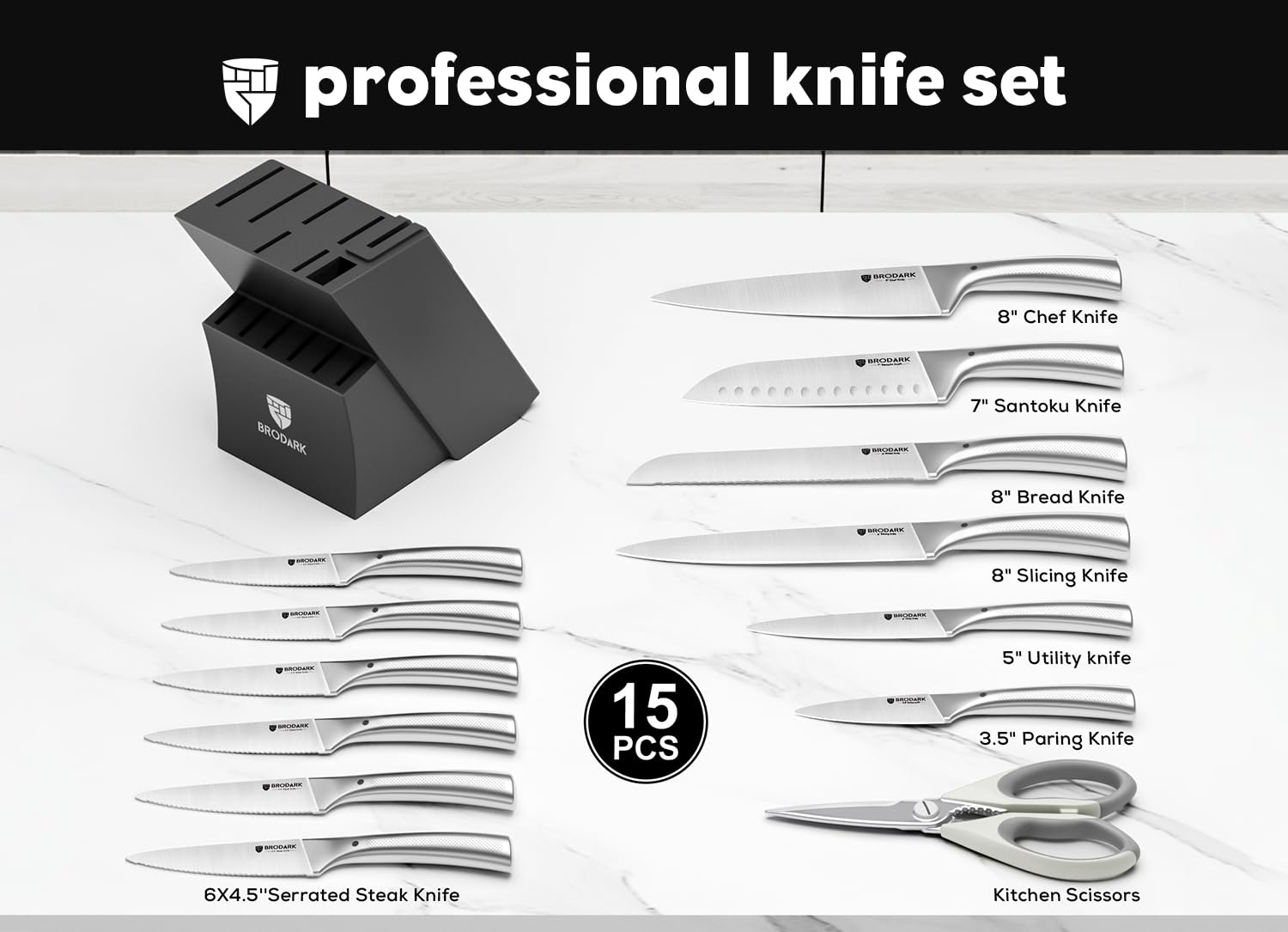 BRODARK 5-inch utility knife for precise prep work.