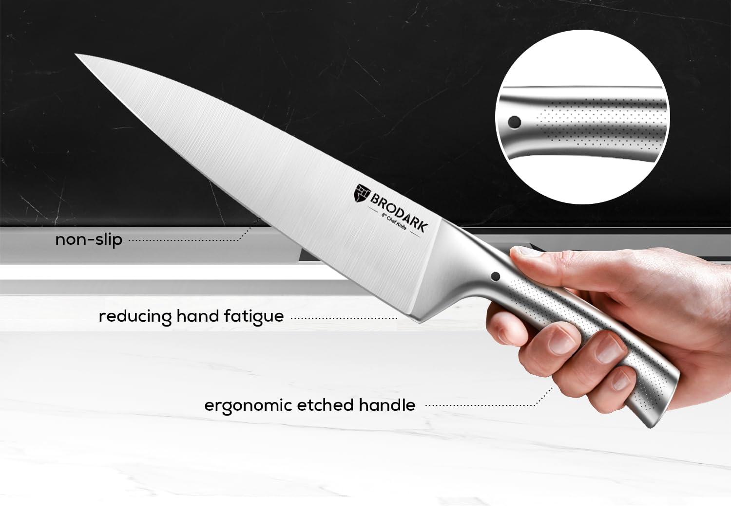 BRODARK 7-inch Santoku knife for versatile chopping tasks.