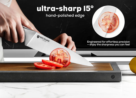 BRODARK 8-inch bread knife cuts through crusts smoothly.