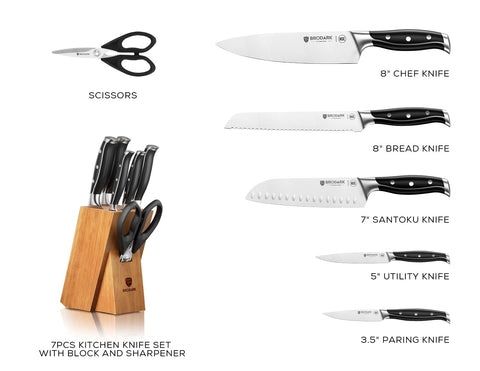 BRODARK acacia block with built-in sharpener keeping blades ready