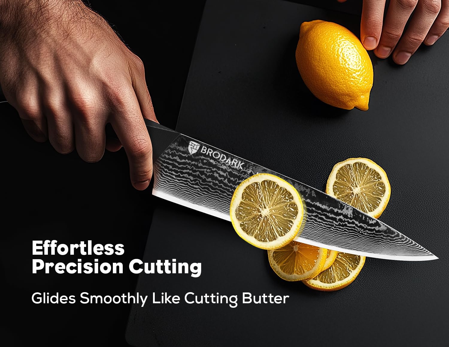BRODARK Damascus knife set ergonomic handle provides balanced grip for comfortable prep.