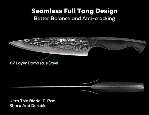 BRODARK Damascus knife set in hand demonstrates steady control during cutting tasks.