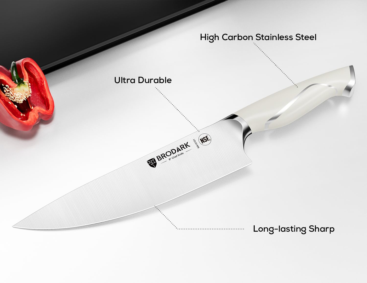BRODARK Ivory Series 8-inch slicing knife ideal for meats and roasts.