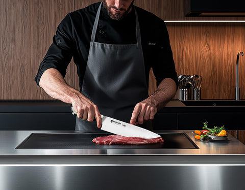 BRODARK Ivory Series wooden block with built-in two-stage sharpener.