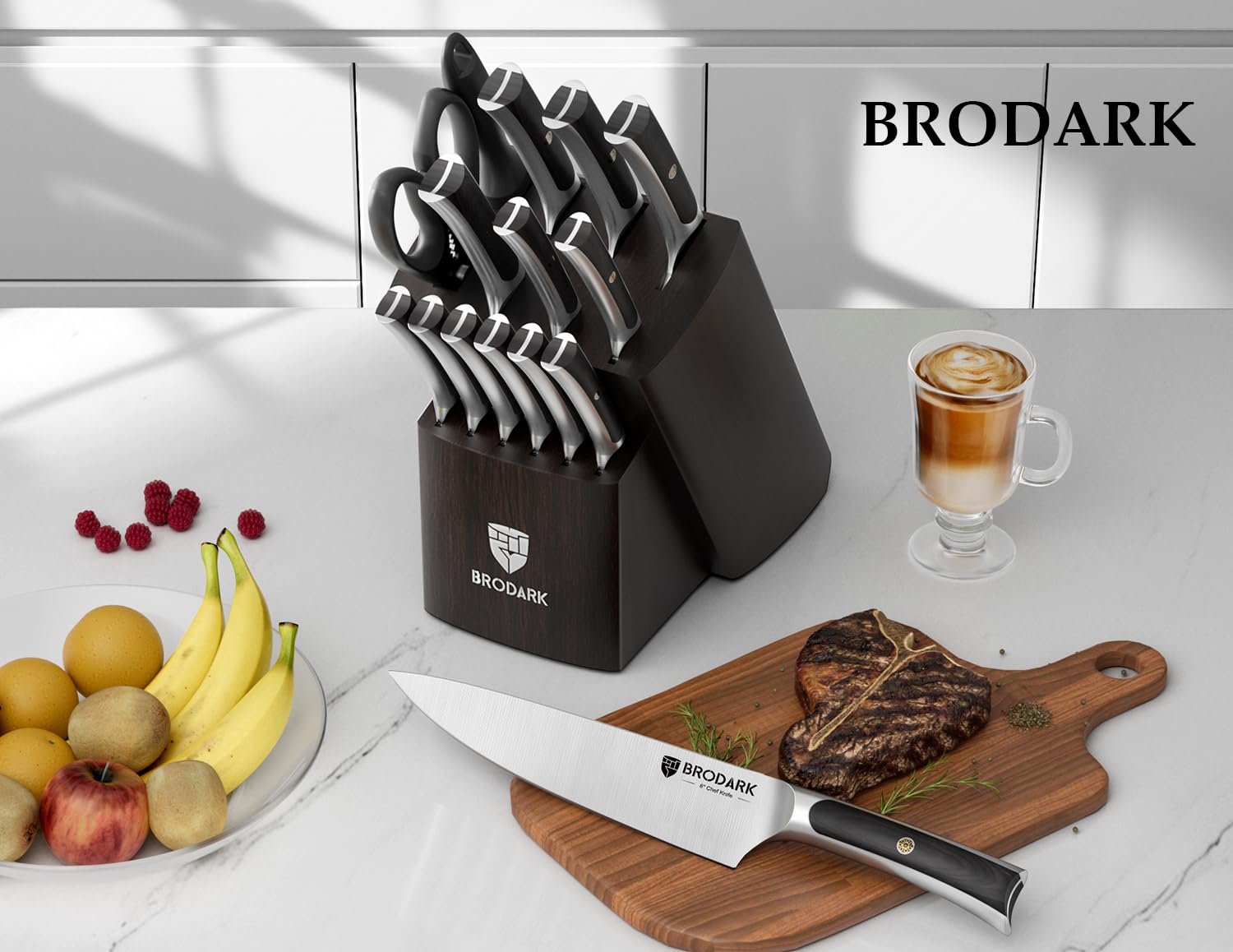 BRODARK bread knife with serrated edge for clean bread slicing.