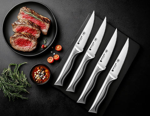 BRODARK 6pc serrated-edge steak knives showcase durable performance