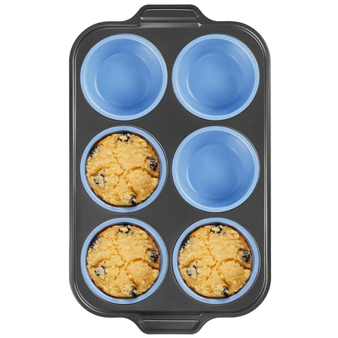 Bronypro jumbo muffin pan with metal frame offers sturdy support for thick batters.