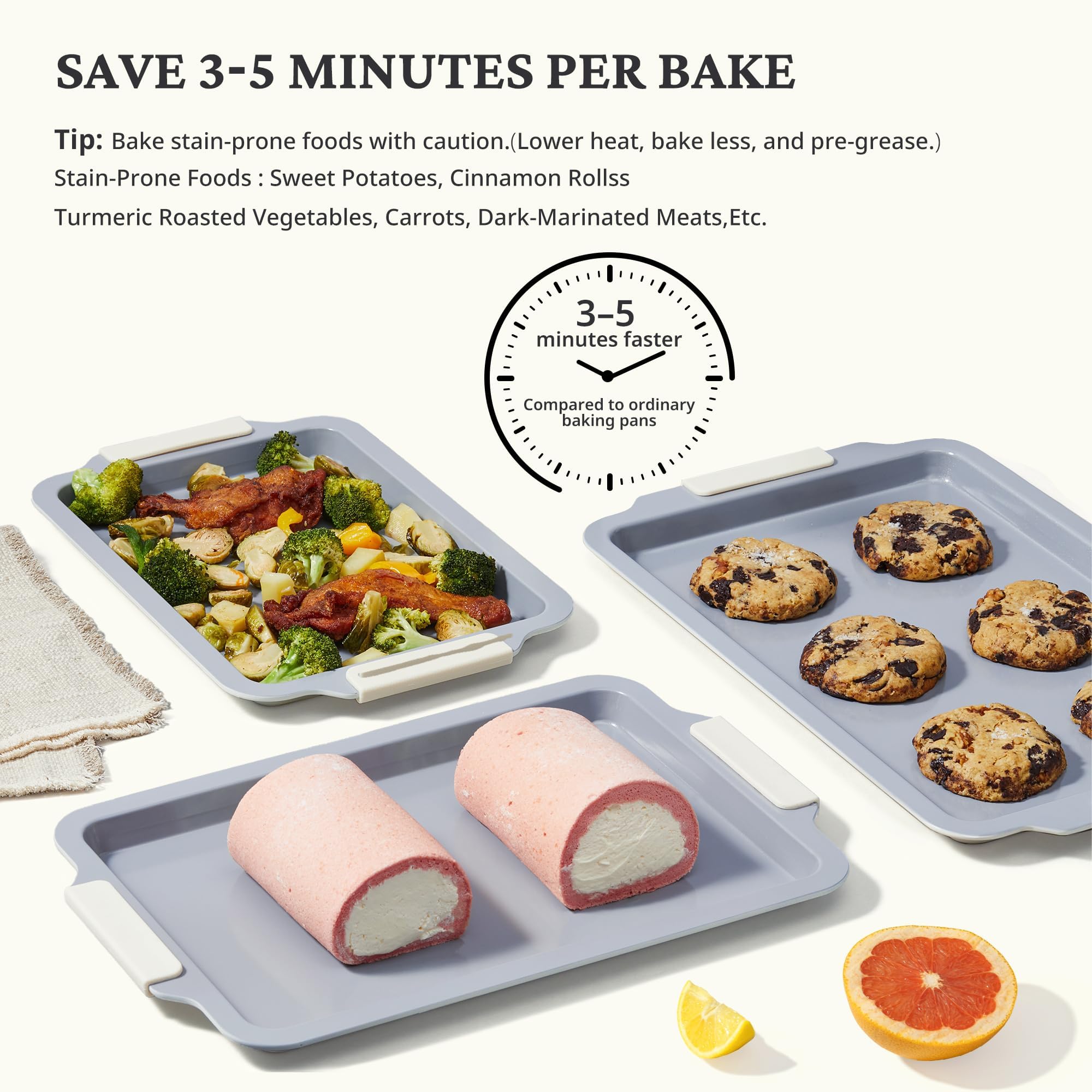 BRONYPRO 3-piece set with silicone handles for safe, comfortable oven transfers.