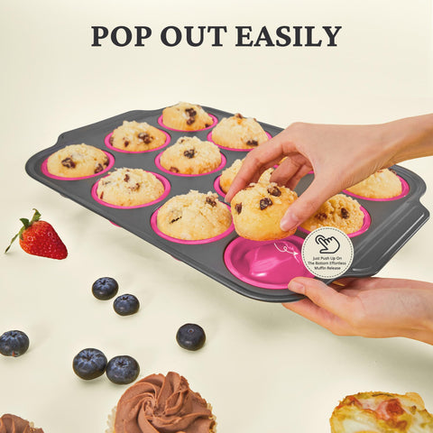 BronyPro nonstick muffin tin for easy release after baking.