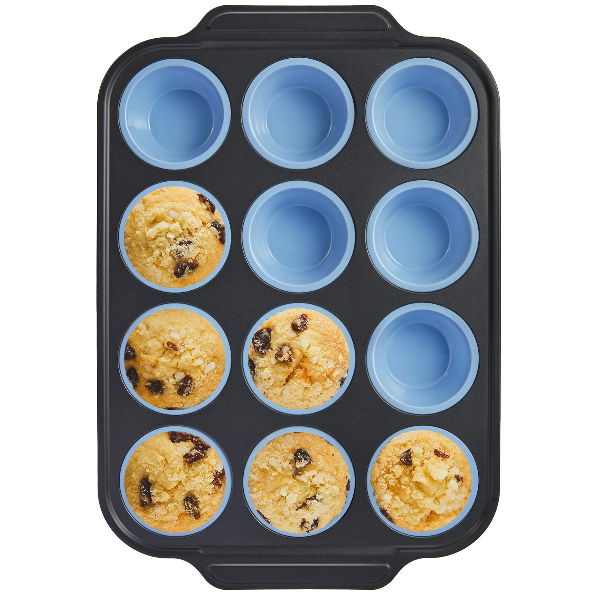 BronyPro silicone muffin pans with metal frame for easy release and stable baking.