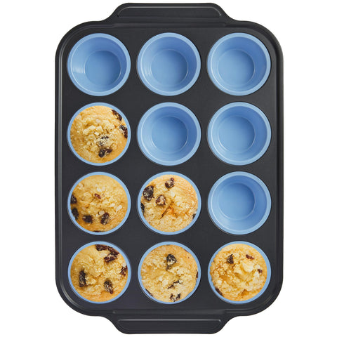 BronyPro silicone muffin pans with metal frame for easy release and stable baking.