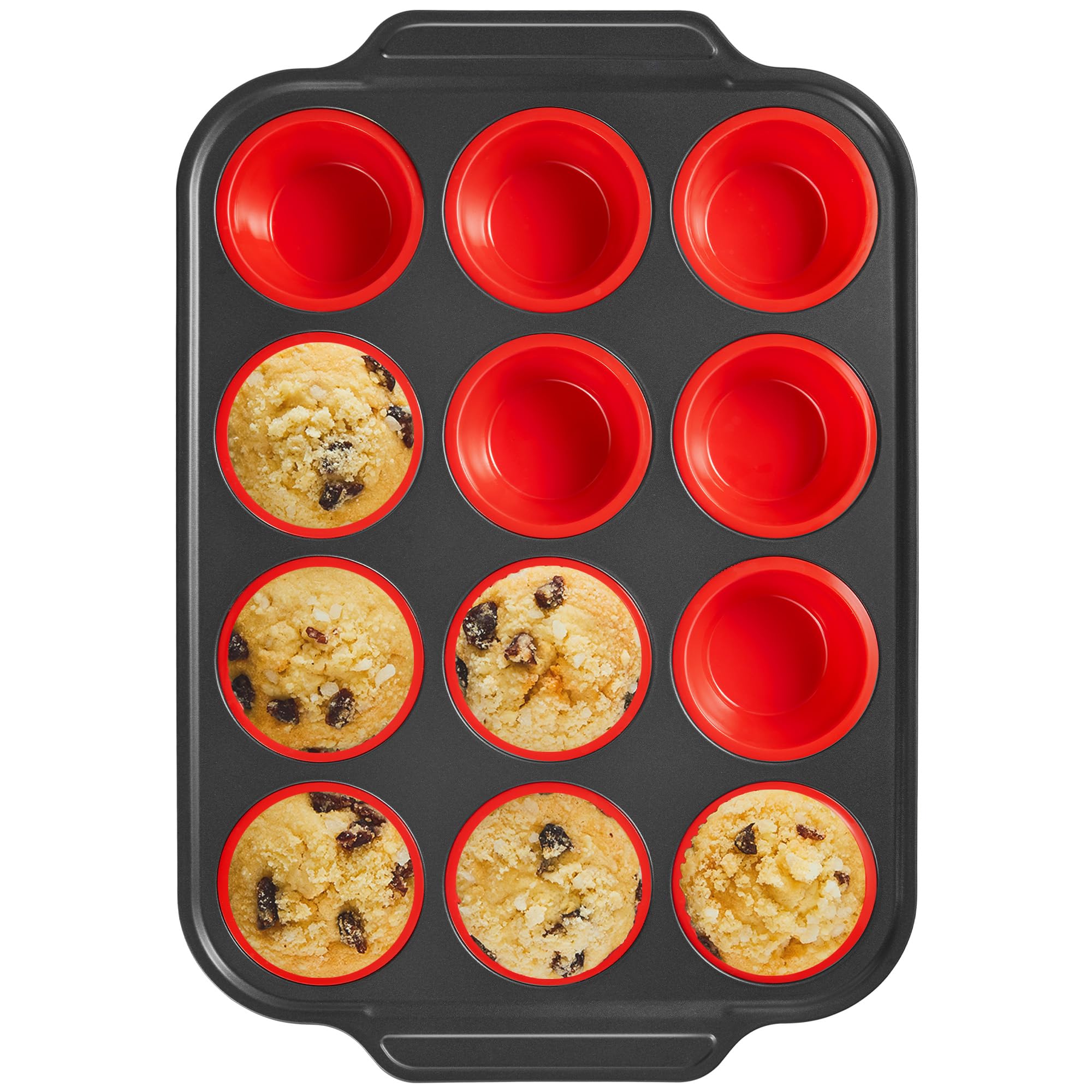 BronyPro silicone muffin pans with metal frame for easy release and stable baking.