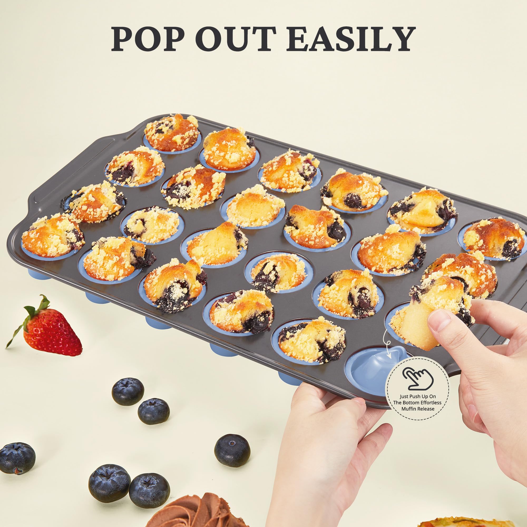 Bronypro sturdy carbon steel frame supports all 24 cups for stable baking.