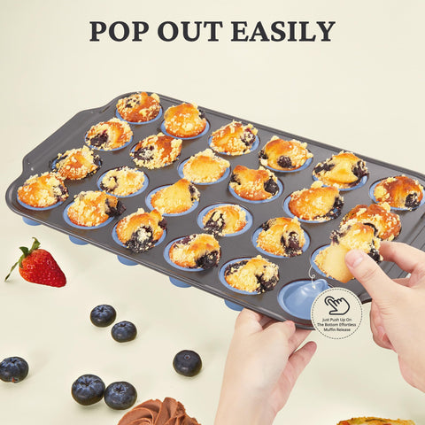 Bronypro sturdy carbon steel frame supports all 24 cups for stable baking.