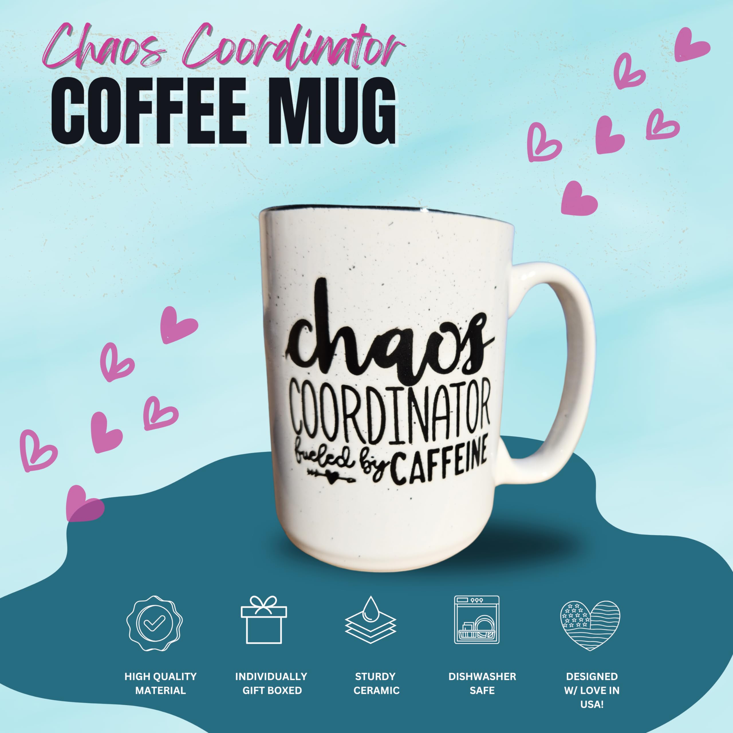 Brooke & Jess Designs chaos coordinator mug side quote showing humor from angle