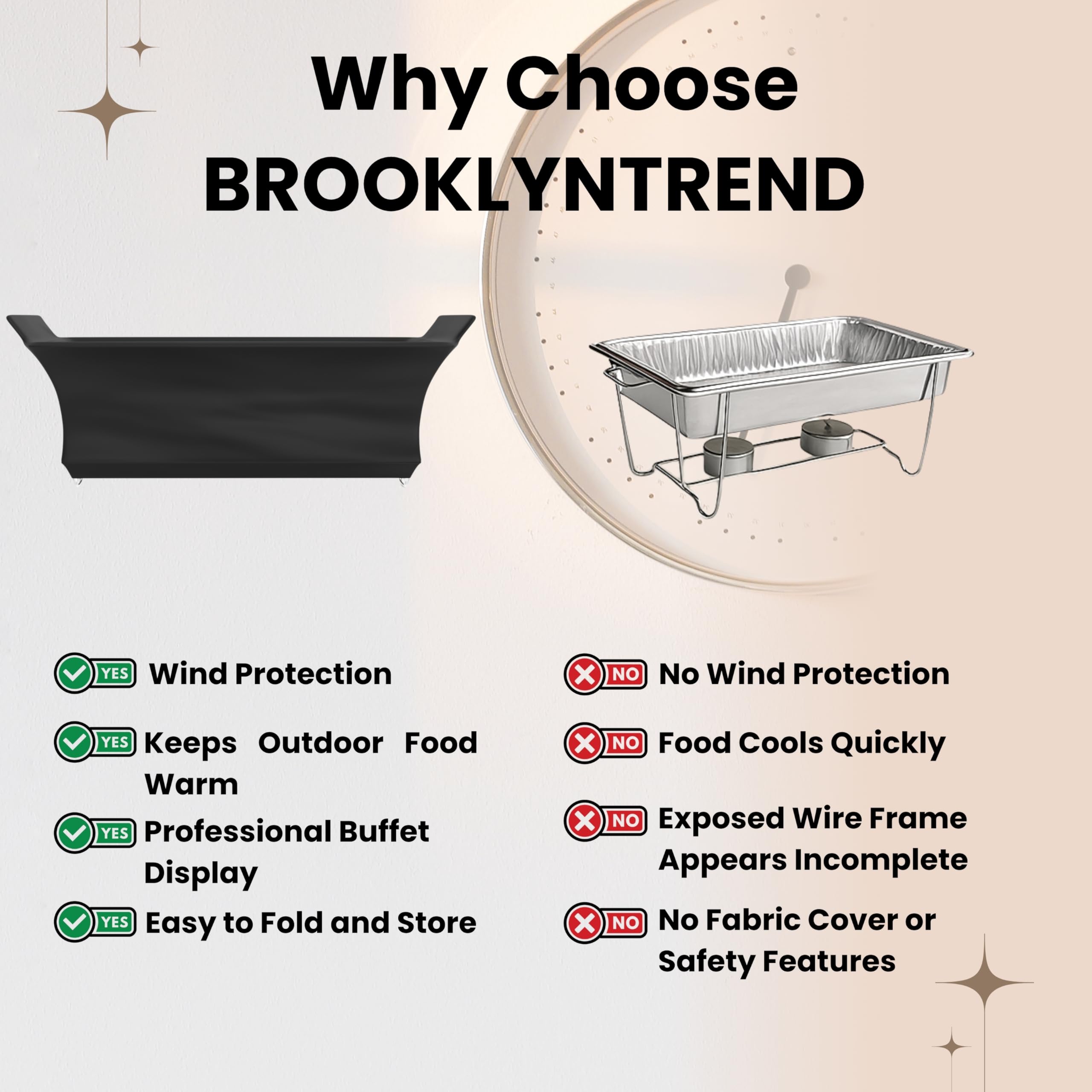 Brooklyntrend tool-free setup speeds professional catering operations.