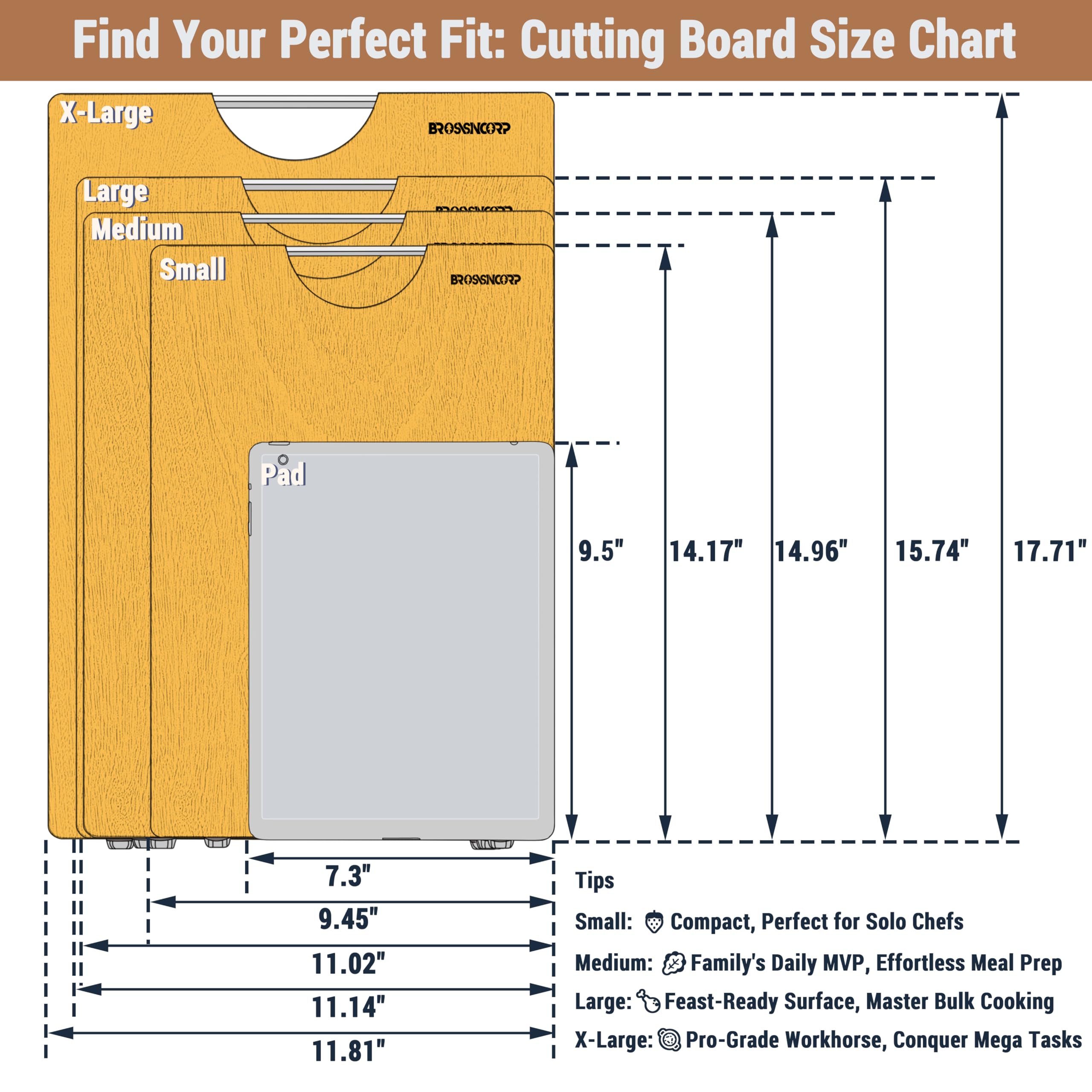 Brosisincorp Real Solid Sapele Cutting Board built in handle for easy lifting