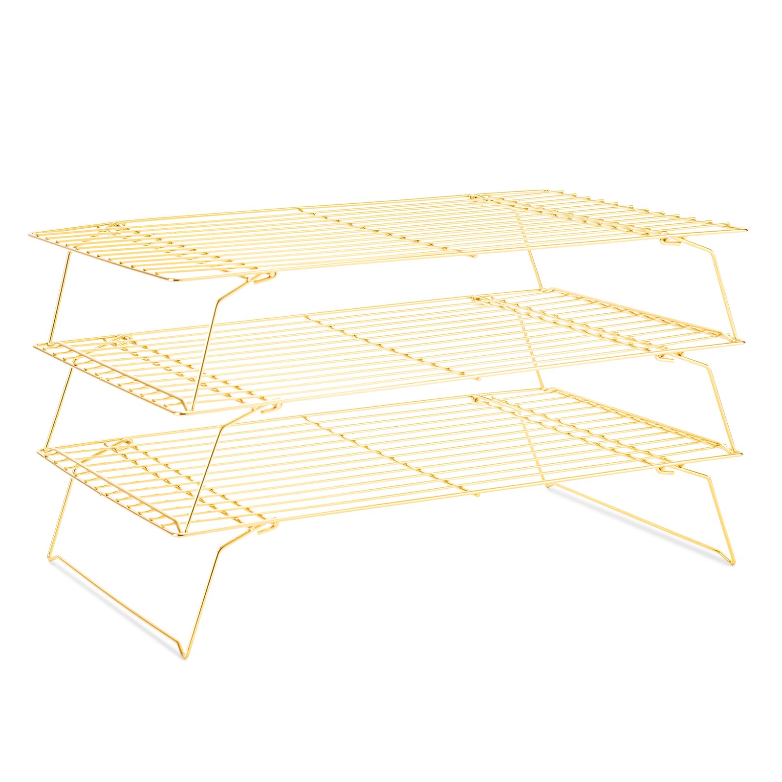 BRIOUT 3-tier gold cooling rack promotes even airflow for faster cookie cooling.
