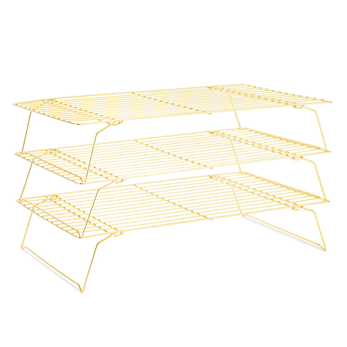 BRIOUT 3-tier gold cooling rack promotes even airflow for faster cookie cooling.