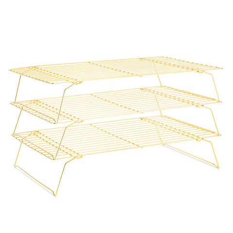 BRIOUT 3-tier gold cooling rack promotes even airflow for faster cookie cooling.