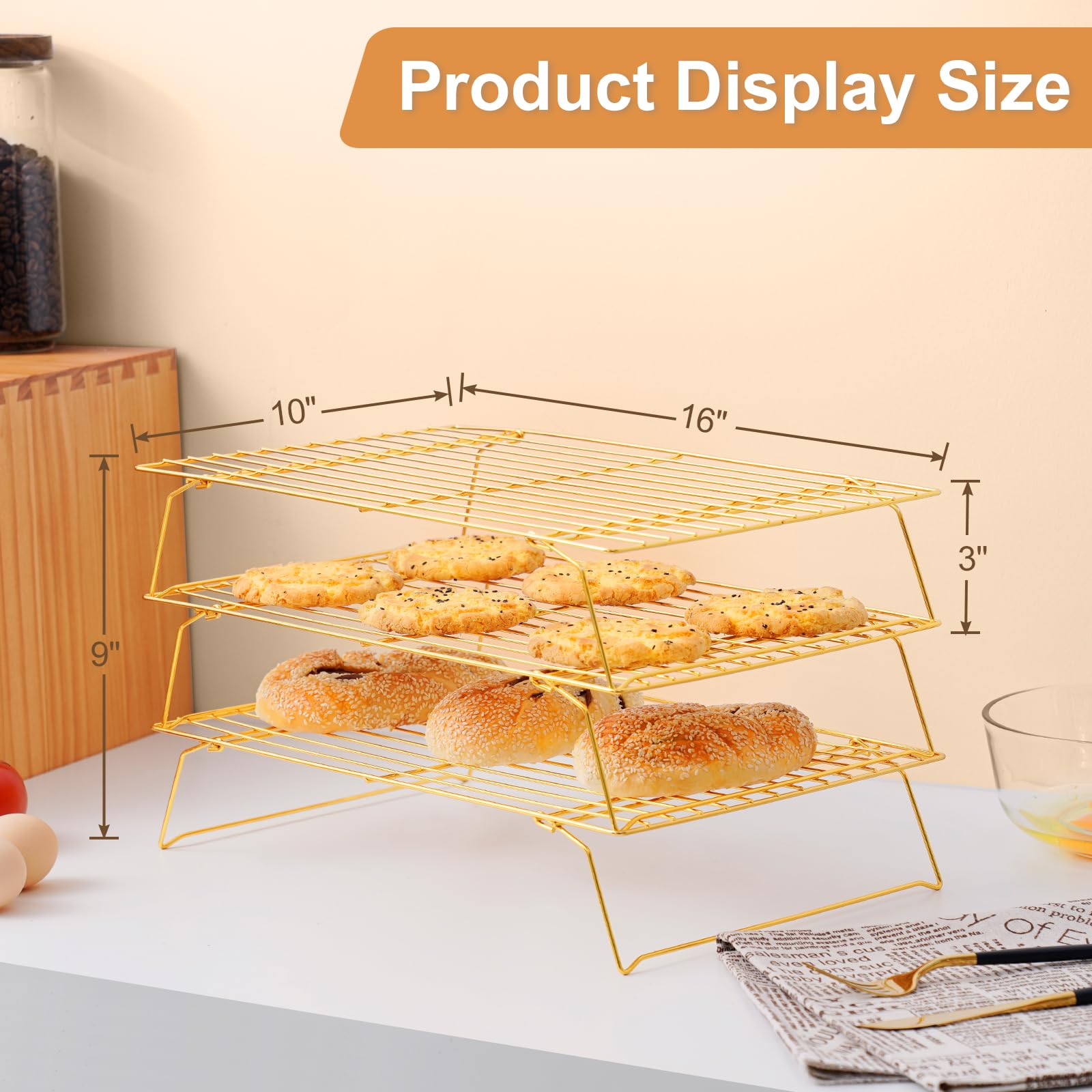 BRIOUT stackable 16x10 cooling rack supports multiple trays for cookies and pies.