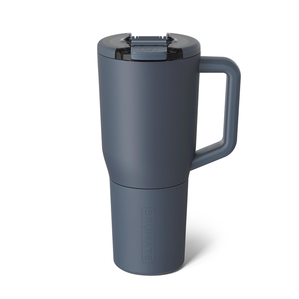 BrüMate Müv 35oz Nightfall Blue lid demonstrates leak-proof travel usability.