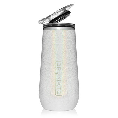 BrüMate 12oz flute glitter white with pour-ready design preserves bubbles longer