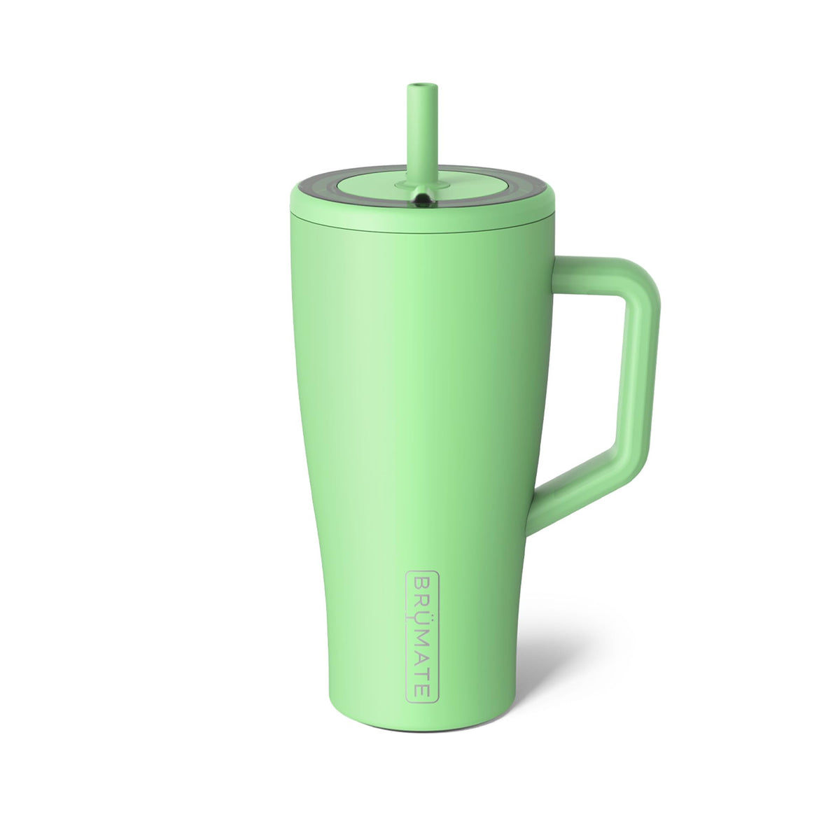 BrüMate Era 30 oz Kiwi tumbler with handle and straw keeps beverages secure on the go.