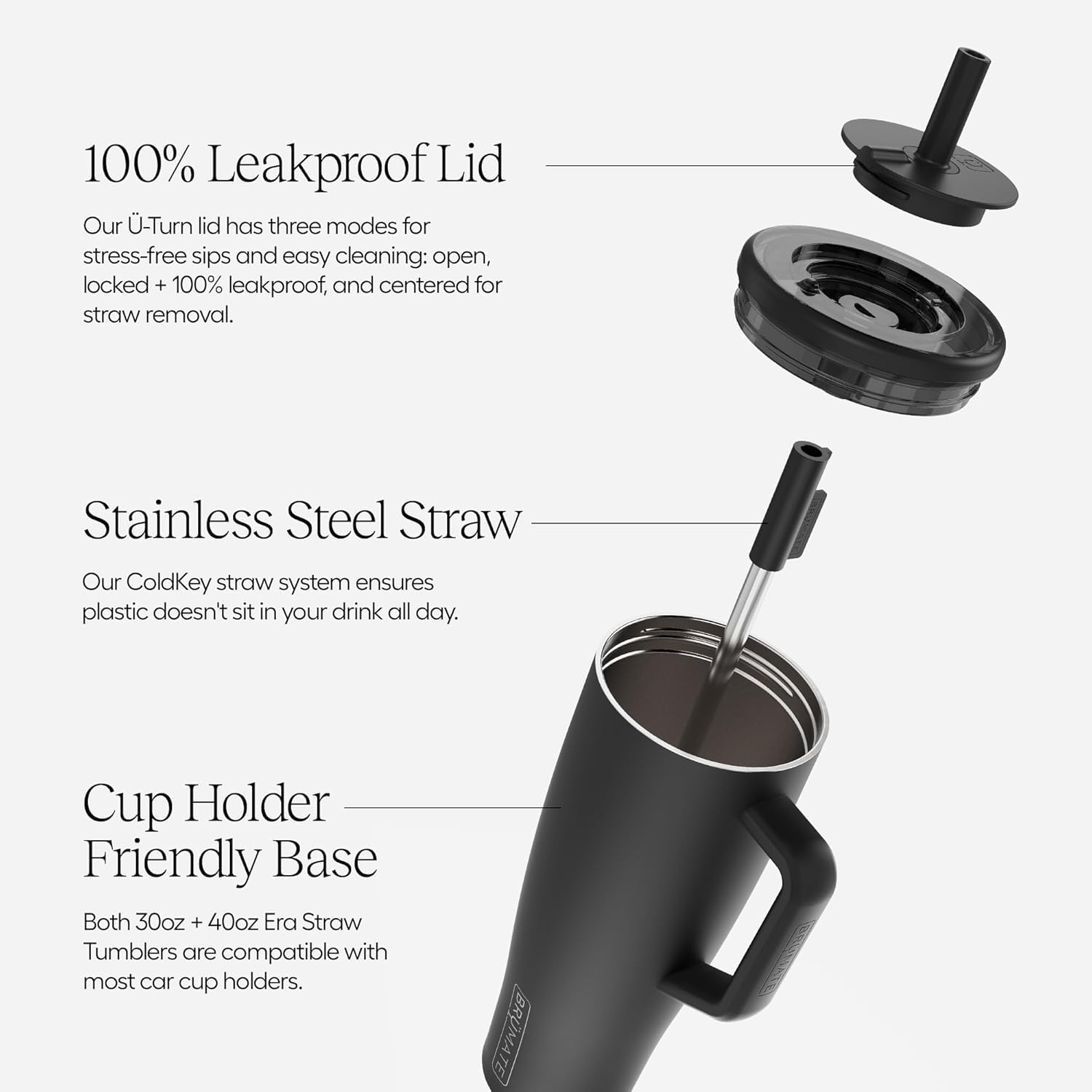 BrüMate Era 40 oz with leakproof technology, protects belongings from spills in bags.