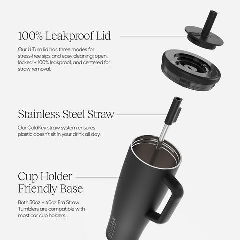 BrüMate Era 40oz tumbler with ColdKey stainless straw for crisp, low-plastic sipping.