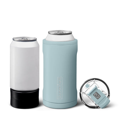 BrüMate Hopsulator Trio assembly view highlights 3-in-1 versatility for cans, bottles, and tumblers.