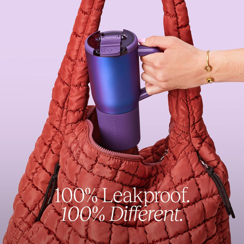 BrüMate Müv 25oz silicone sleeve protects surface and adds grip.
