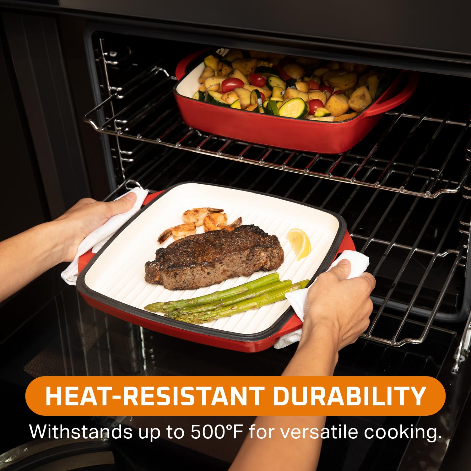 Bruntmor oven-ready cast iron withstands high heat for versatile stovetop-to-oven meals.