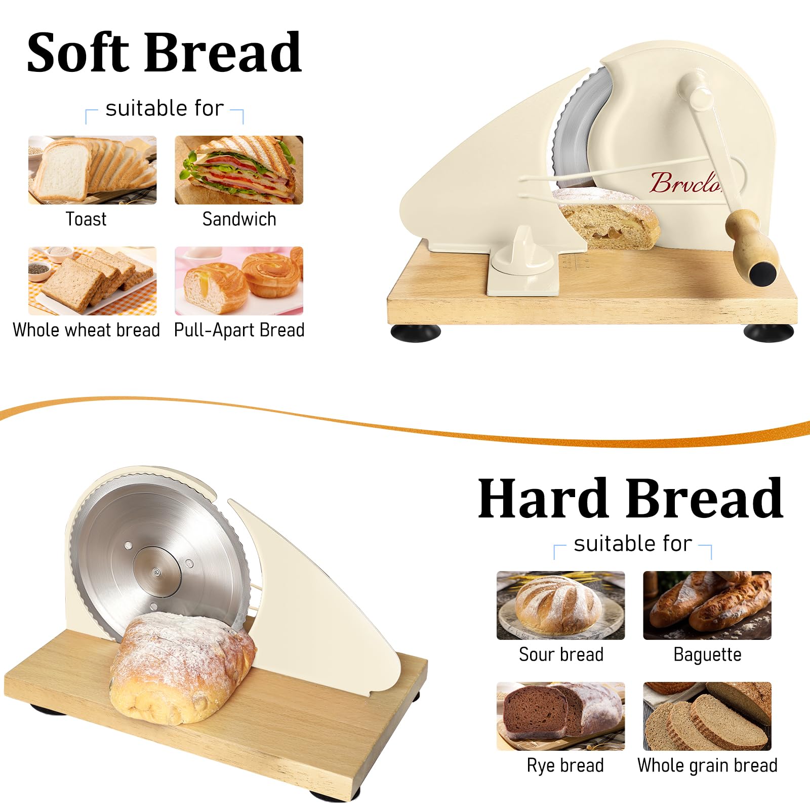 Brvclon in use slicing a sourdough loaf for uniform cuts