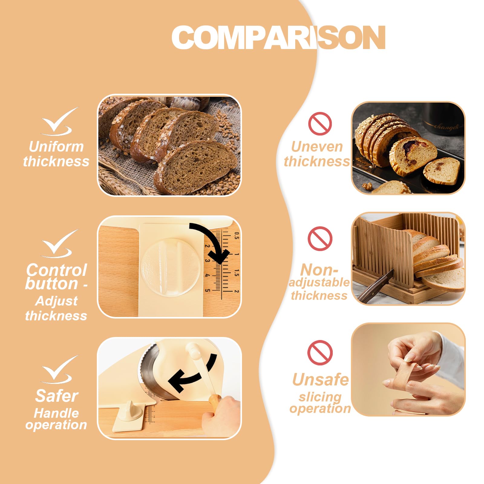 Brvclon bread slicer with scale line enables precise thickness control.