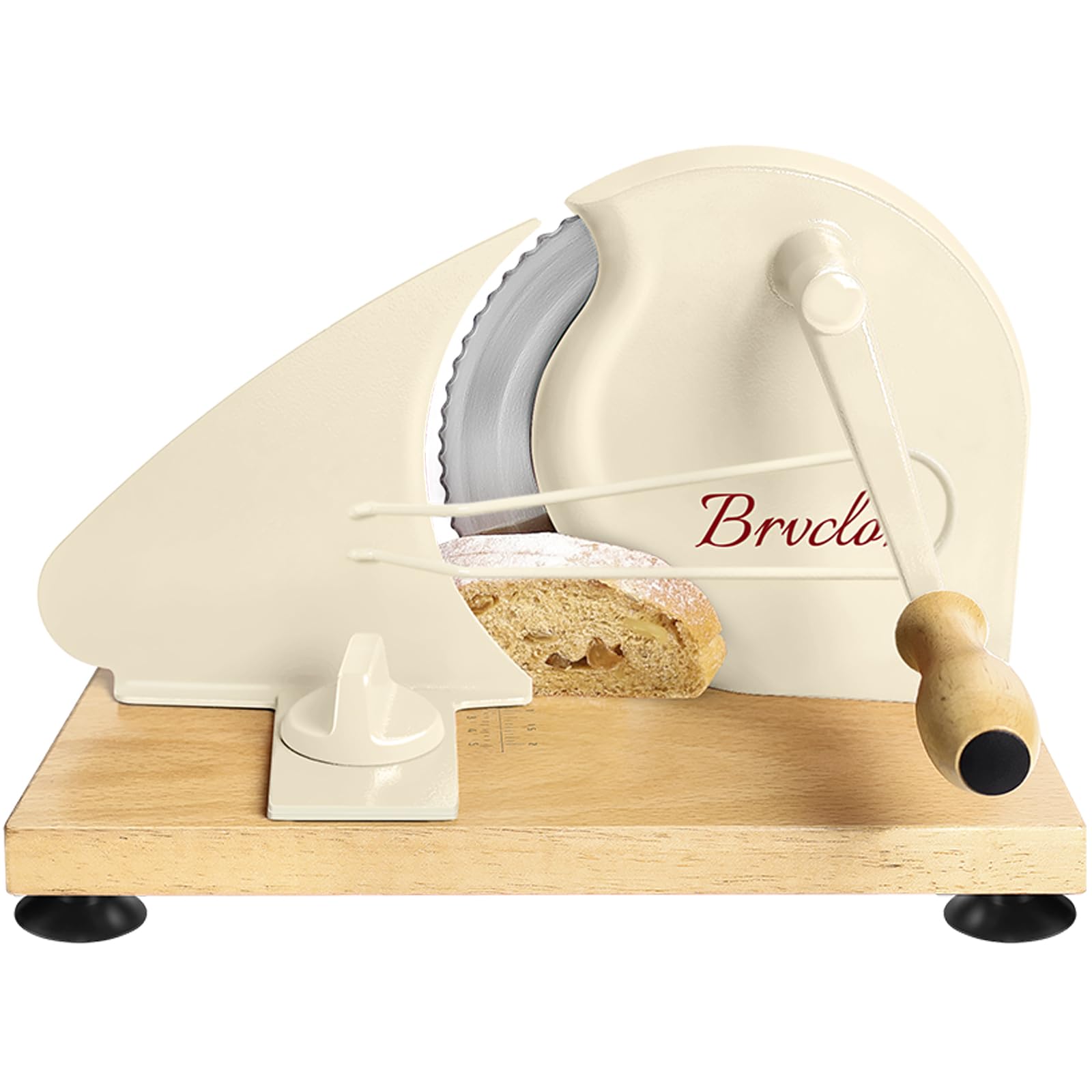 Brvclon bread slicer showing thickness scale for precise slices in home baking