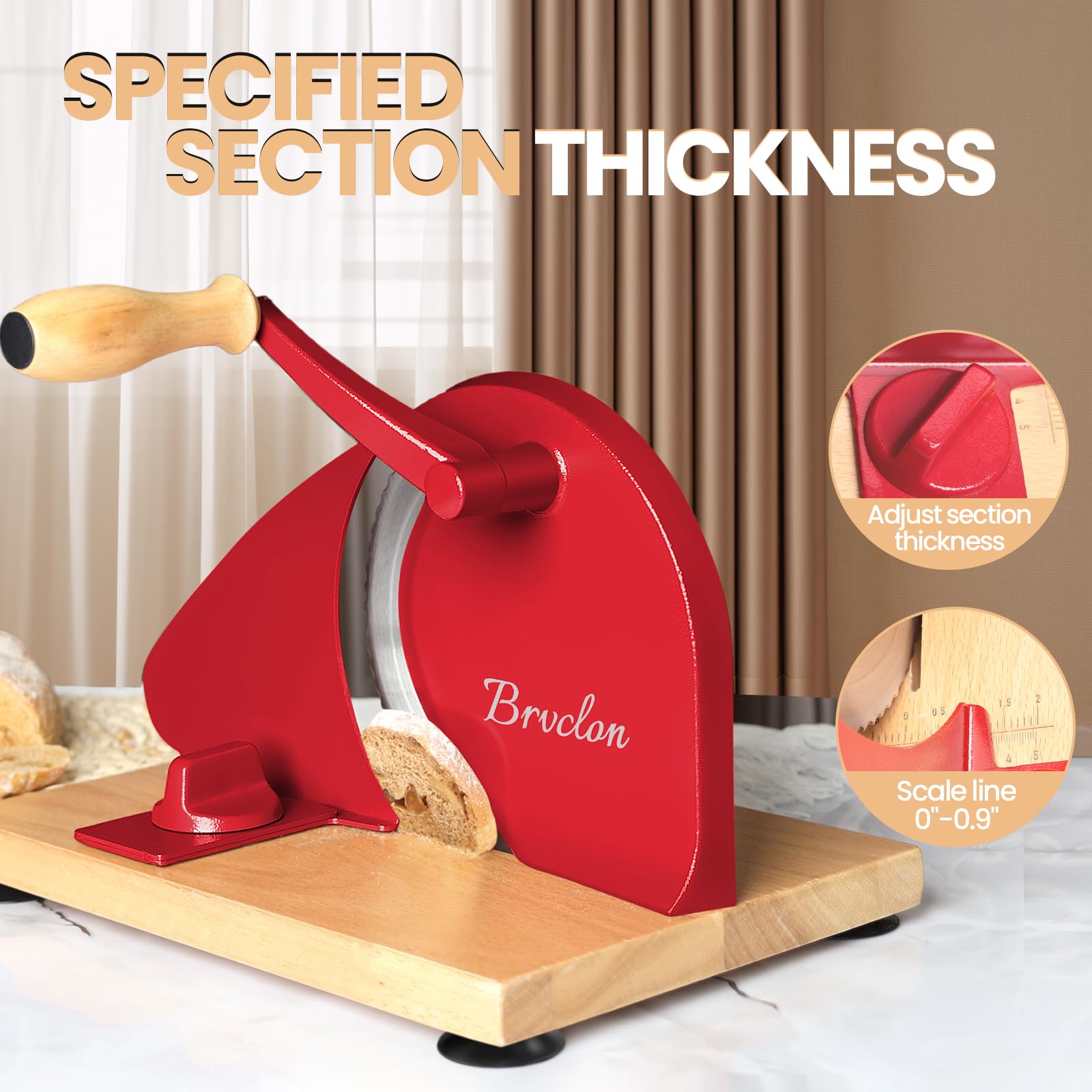 Brvclon bread slicer shows visible scale for exact slice thickness