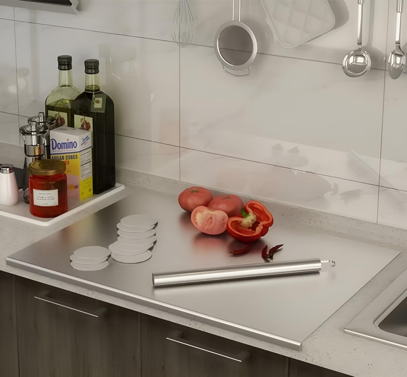 bscsqld stainless steel cutting board, 16x12 inches, ideal for meat and produce
