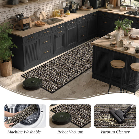 BSICPRO kitchen rug set2 is machine washable for quick cleanup.