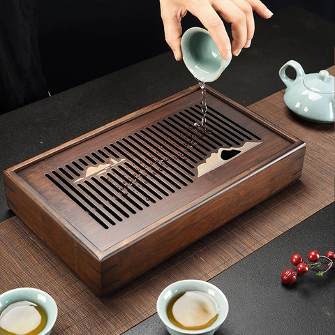 Bsigo Bamboo Tea Tray 30x18 cm size fits 2–3-person Gongfu tea service.