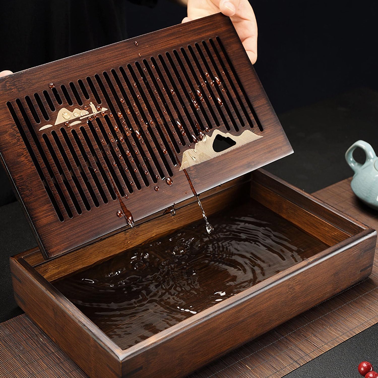 Bsigo Bamboo Tea Tray four non-slip mats protect surfaces during tea service.