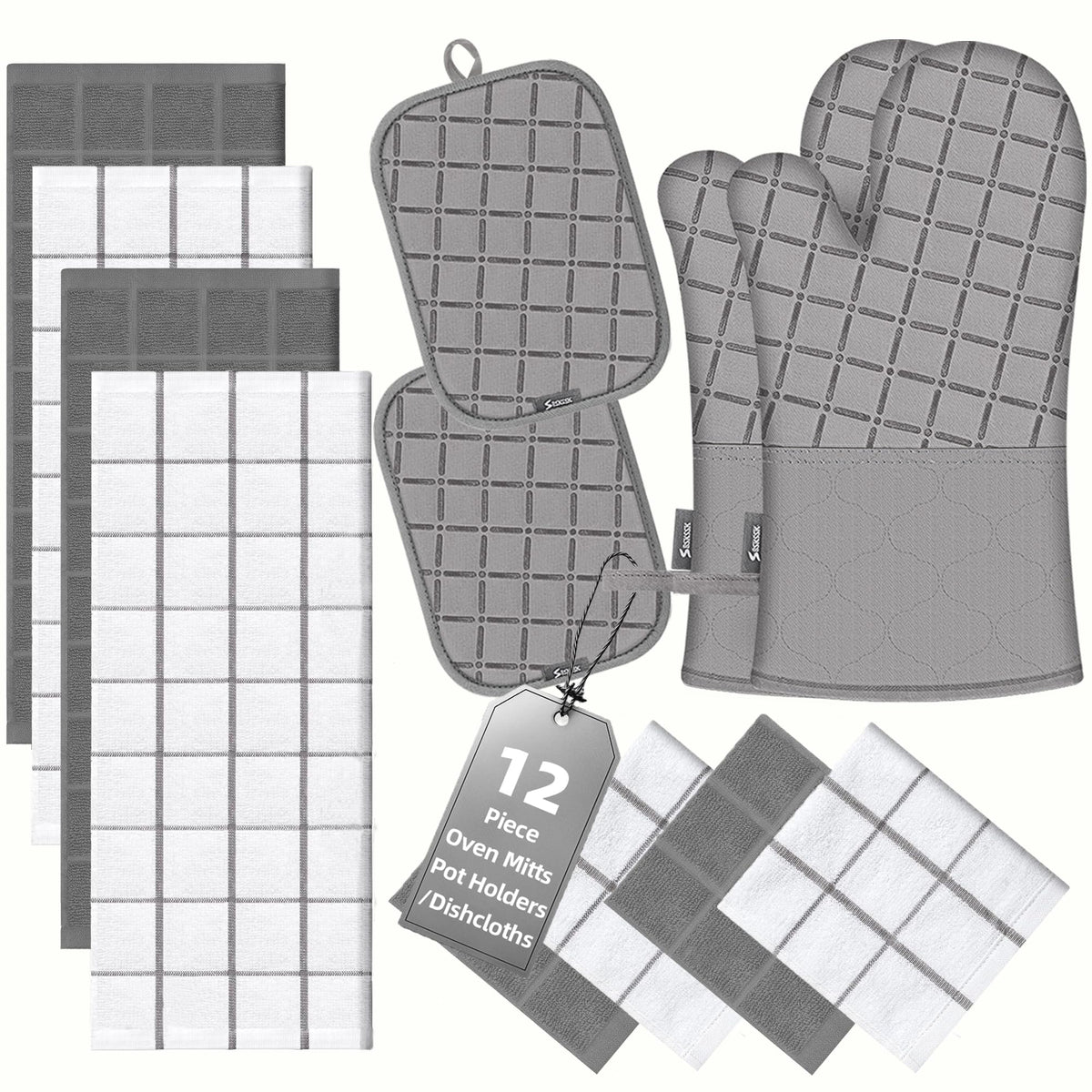 BSKSSK oven mitts and potholders set, heat resistant up to 500°F for safe handling.