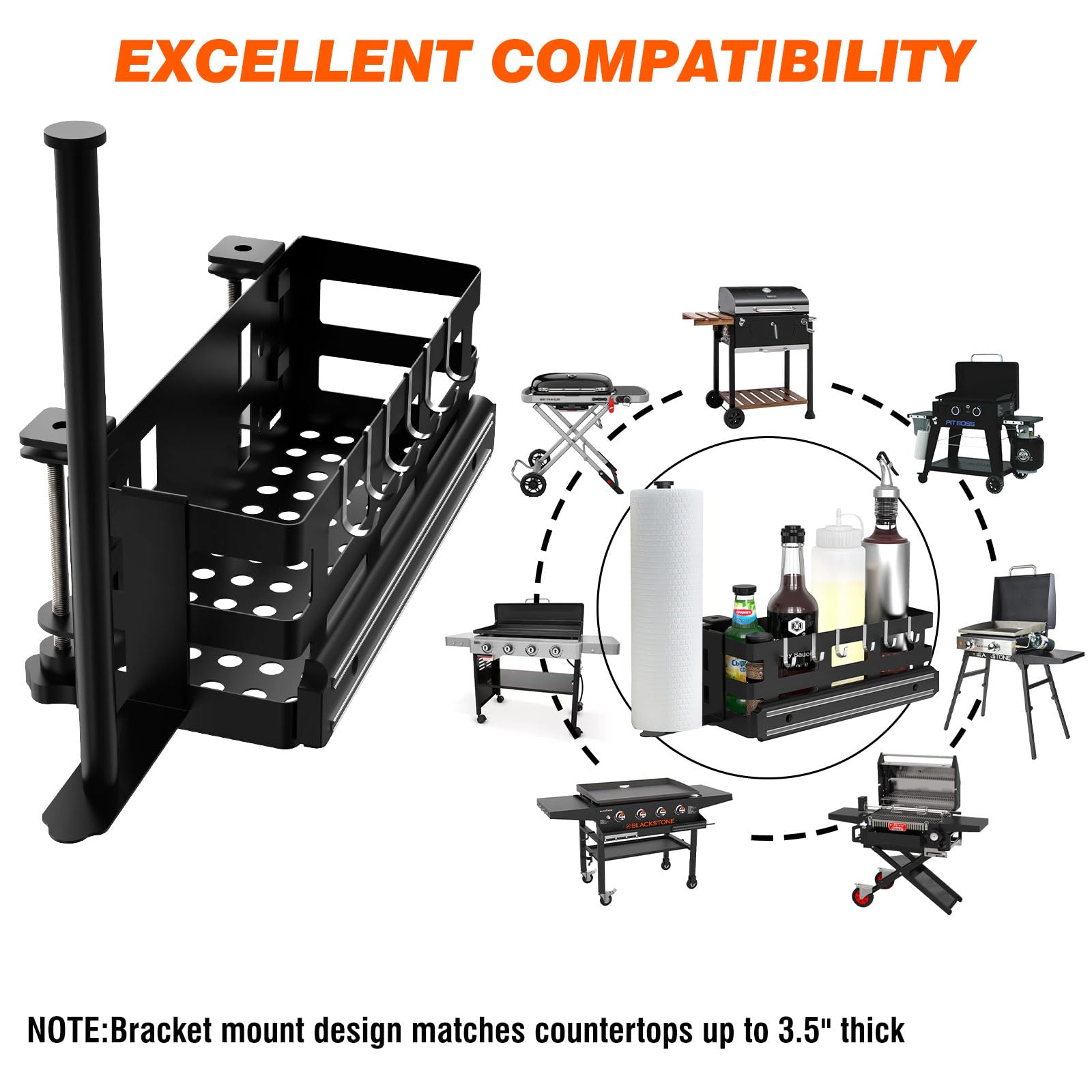 BSTTEK griddle caddy J-hook storage for utensils and accessories.