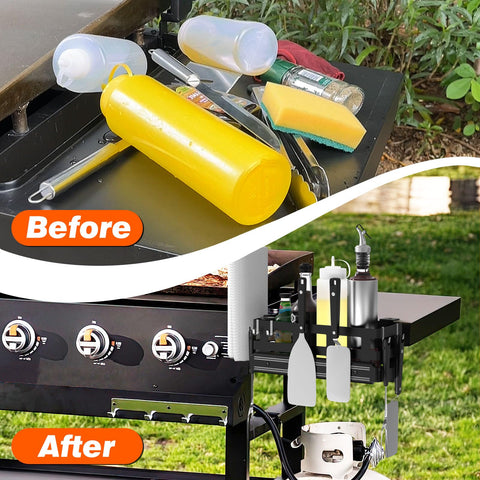 BSTTEK griddle caddy magnetic tool holder keeps spatulas organized.
