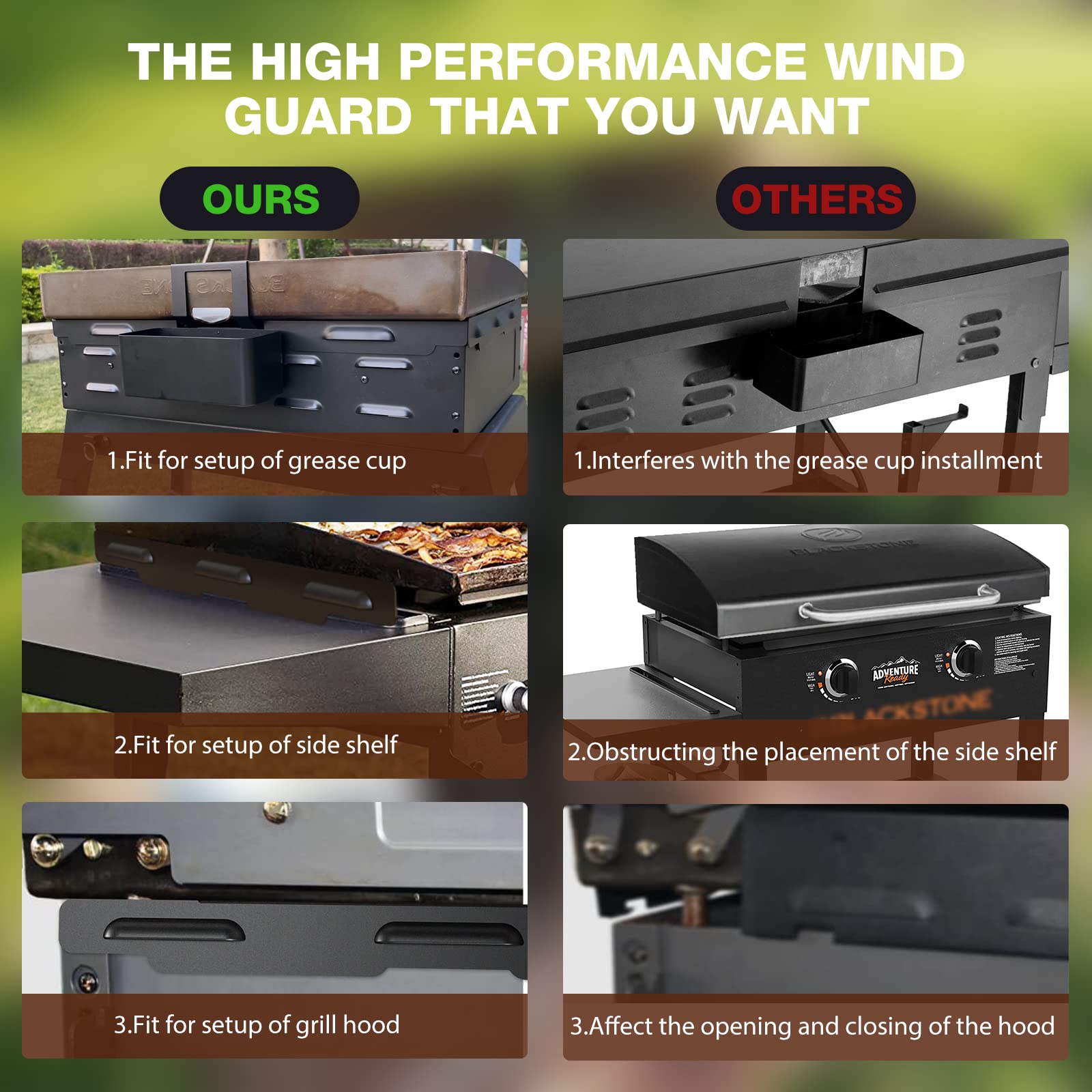 BSTTEK short-side wind guard with magnet demonstrates quick installation on the griddle.