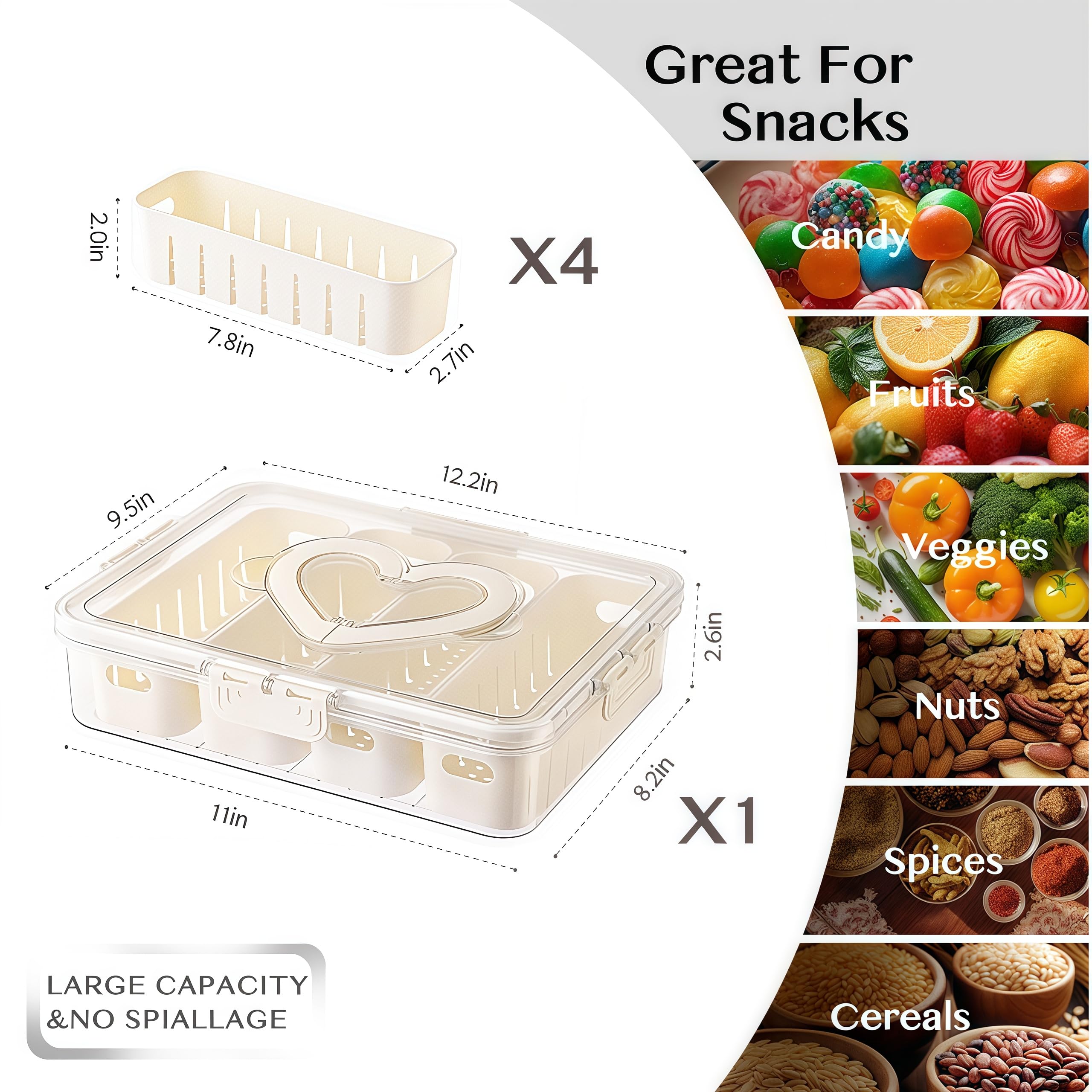 BSTUR Snackle Box four removable dividers keep snacks neatly separated