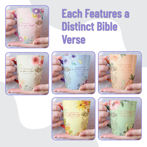 BTaT Christian coffee cups closeup of verse text on mugs